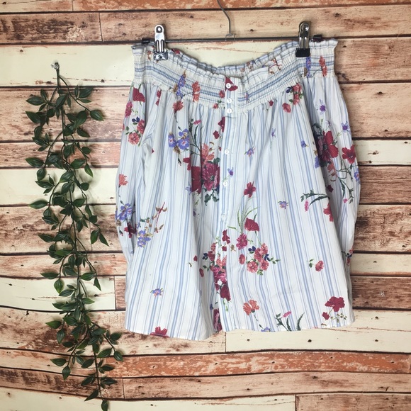 Zara Floral Off The Shoulder Stripped Boho Blouse - Picture 3 of 8